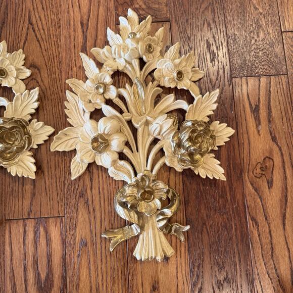 VTG Italian Euromarchi Floral Wall Hanging 3D Resin Cream Gold Guilded Italy - Picture 3 of 15